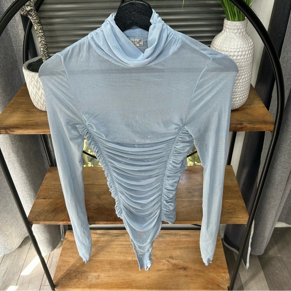Intimately Free People Light Blue Ruched Mesh Women’s Bodysuit. Size Small